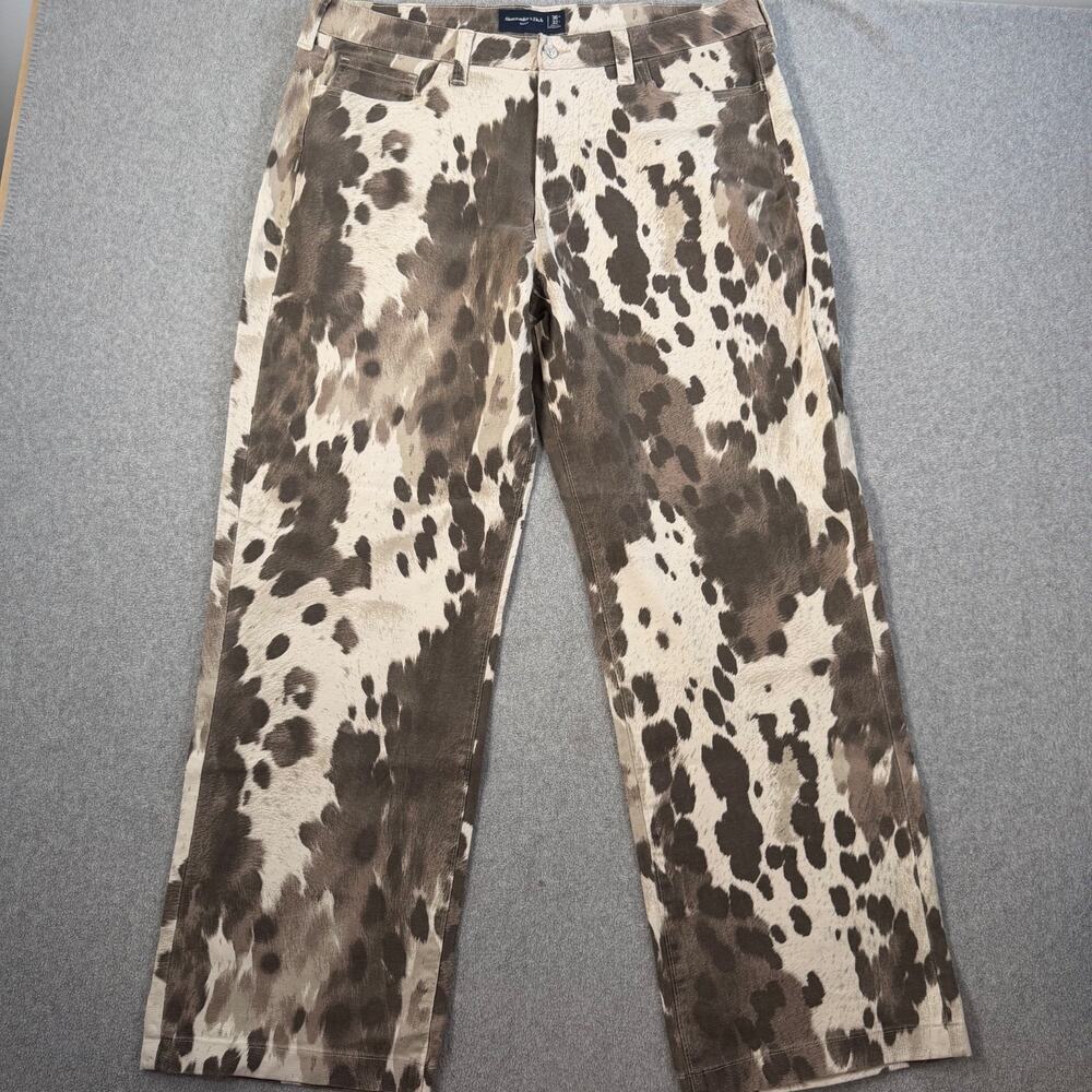 Abercrombie & Fitch Baggy 5-Pocket Pant Men's 36W 32L Brown/Cream Cow Print